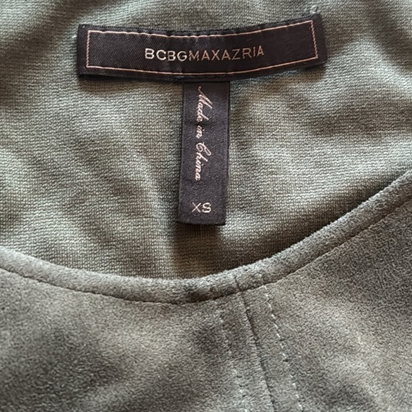 BCBG extra small Green suede Dress pullover sleeveless fitted sexy chic detail - Picture 11 of 13